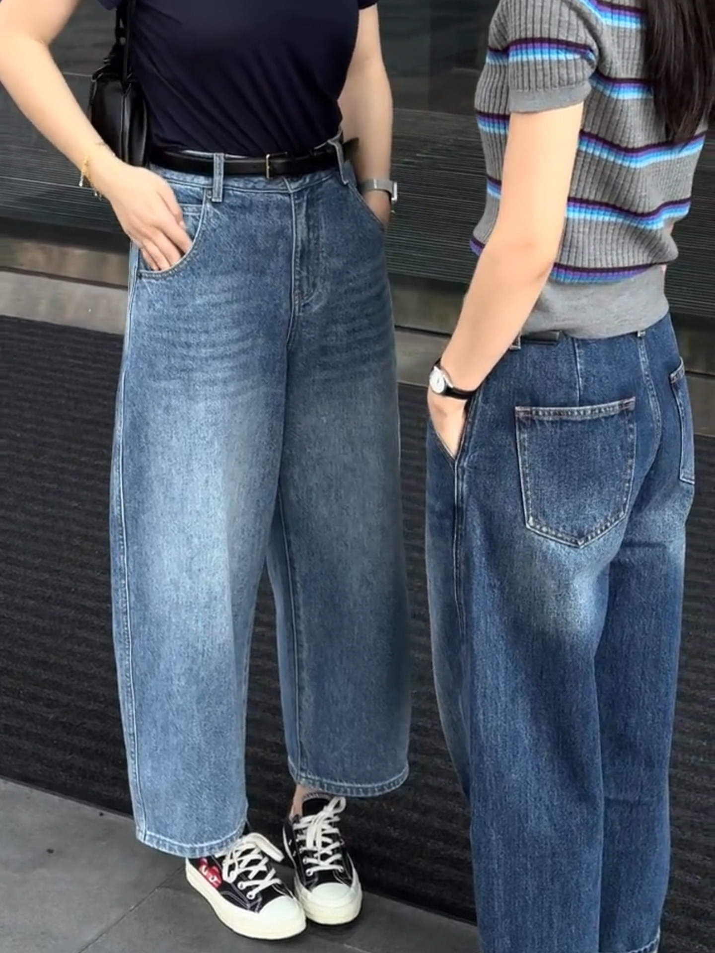 Women's Straight-Leg Jeans with Drape, Autumn Wide-Leg Dad Pants, Pear-Shaped Body, High-Waisted, Slimming, Versatile Cropped Pants