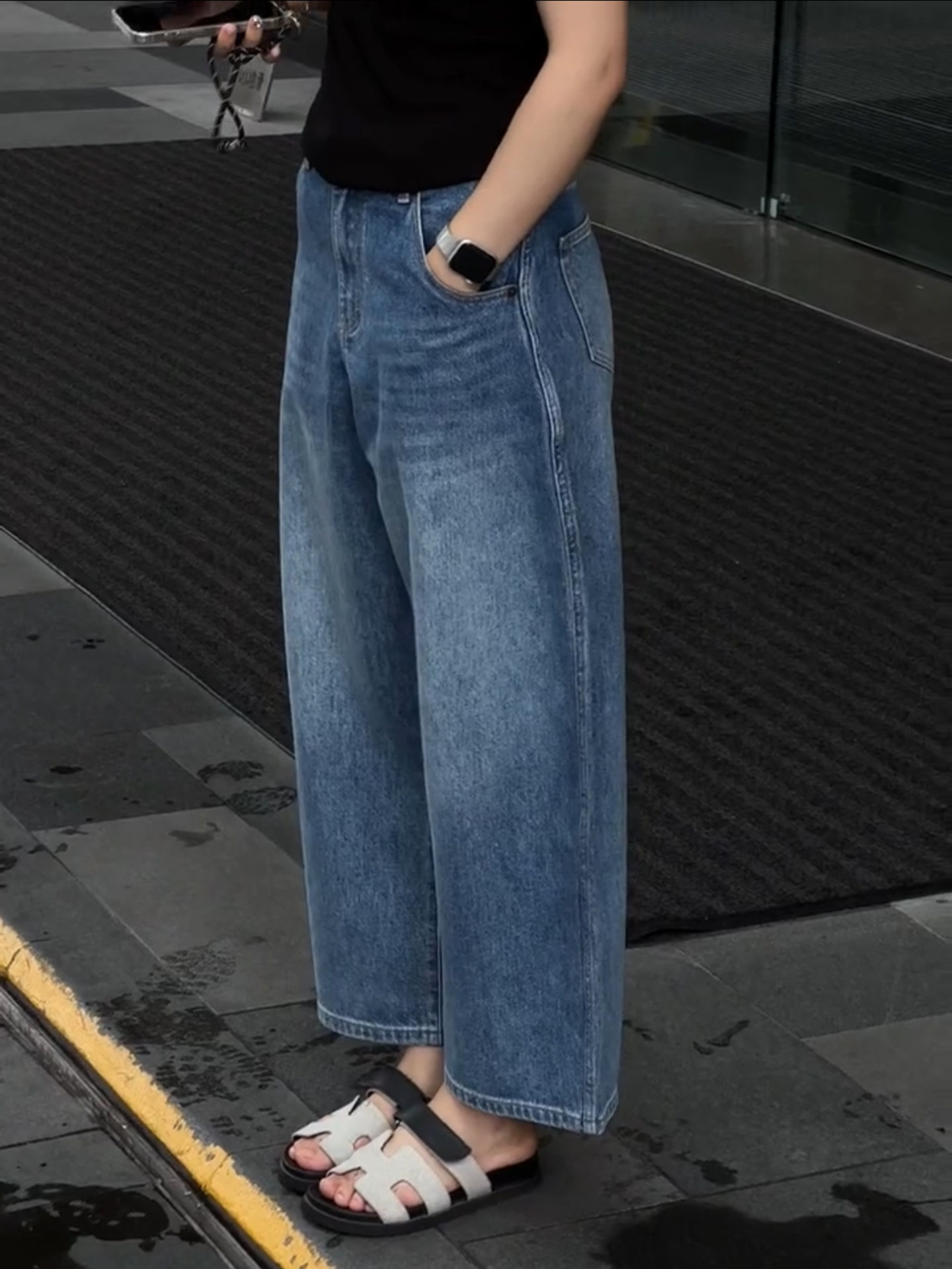 Women's Straight-Leg Jeans with Drape, Autumn Wide-Leg Dad Pants, Pear-Shaped Body, High-Waisted, Slimming, Versatile Cropped Pants