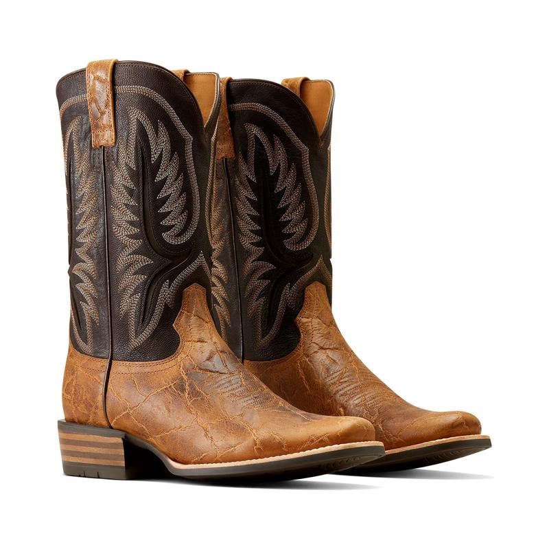 代购ARIAT男士牛仔靴透气舒适耐磨防滑方头高筒拉链款刺绣装饰