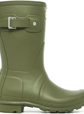 代购Hunter女士雨靴防水防滑透气轻便绿色橡胶材质带扣设计圆头