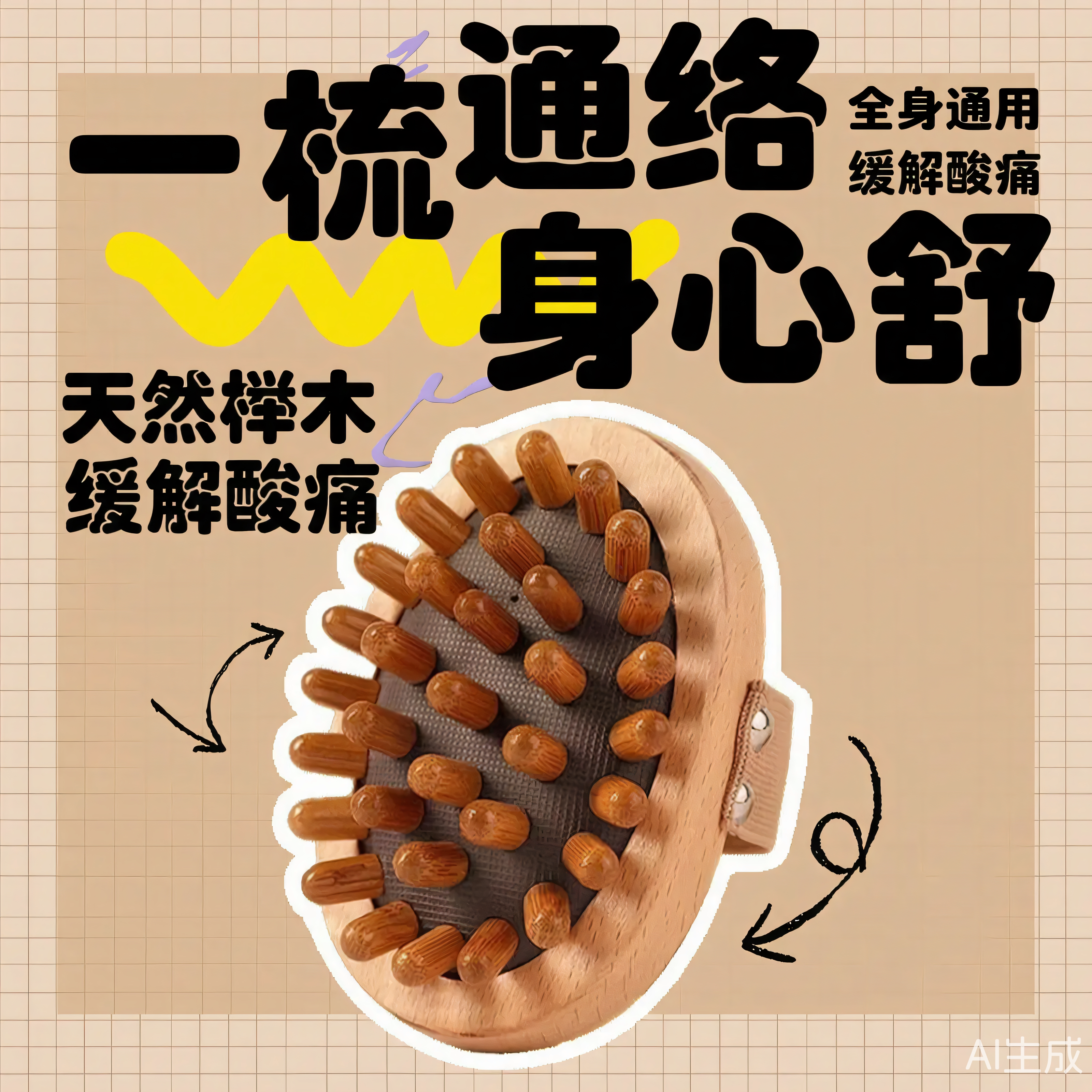 榉木经络按摩刷全身通用经脉疏通神器刮痧揉腹部腿肚子头皮按摩梳