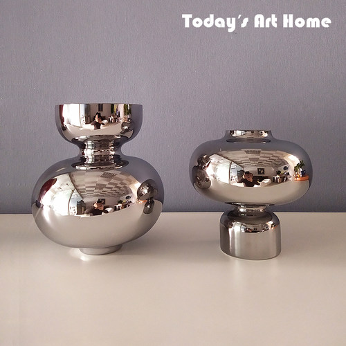 现代轻奢银色花瓶组合样板房摆件