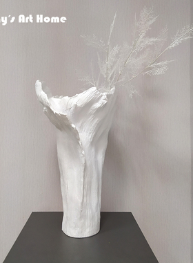 不规则大花瓶现代侘寂白色花器酒店玄关入户售楼部样板房插花摆件