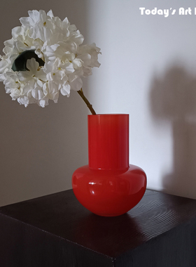 法式高颜值花瓶中古奶油色玻璃花器客厅北欧餐桌插花书房装饰摆件