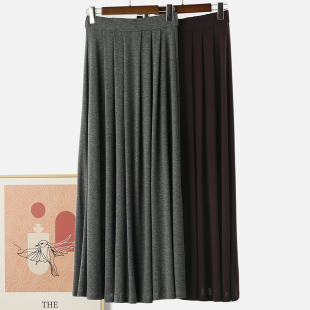 2026春季 可机洗天丝羊毛针织半身裙垂感高腰百褶长裙子A字裙 新款