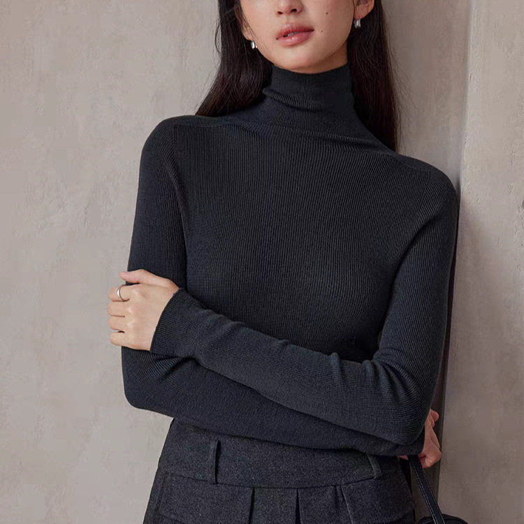 秋冬无缝一体针织衫女100%精纺羊毛高领打底毛衣修身显瘦内搭上衣