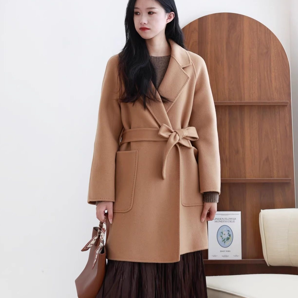 2025新款秋冬高端浴袍款双面羊绒大衣女中长款高级感系带毛呢外套