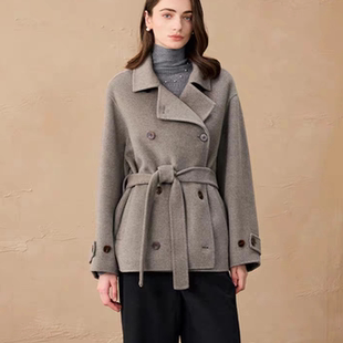2025新款秋冬英伦风羊驼毛双面羊绒大衣女短款小个子系带羊毛外套