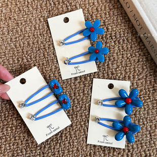 韩国新款天空蓝花水钻发夹设计感不伤发刘海侧边发卡发饰女