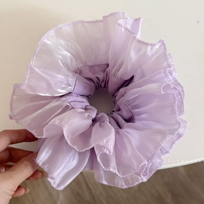 幻彩蓝紫欧根纱花边大肠发圈温柔少女感大号头花发绳发饰