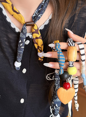 时髦布艺趣味拼接可调节项链女款小众设计锁骨链多层缠绕手链配饰