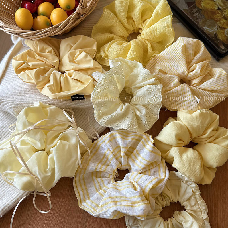 黄油可露丽温柔明媚黄色系大肠发圈蕾丝蝴蝶结新款马尾丸子头发绳,饰品/流行首饰/时尚饰品新,发饰,淘宝优惠券,粉丝福利购,淘宝优惠卷