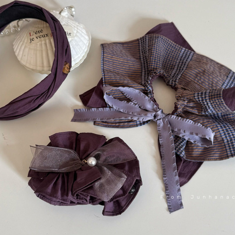 韩系重工拼色蝴蝶结珍珠大肠发圈女高级感丸子头超大号气质发饰头