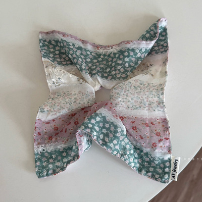 春棠碎影~绿色碎花方巾大肠发圈女森系慵懒风头饰超大号方形发绳