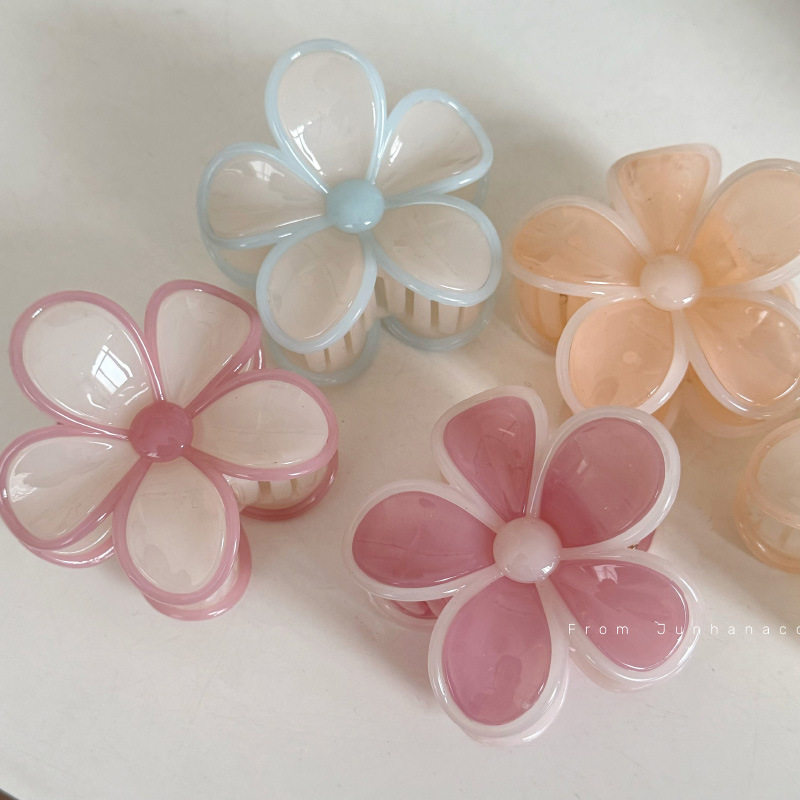 甜美果冻色花朵抓夹质感发夹五瓣花发夹发饰新款发卡头饰