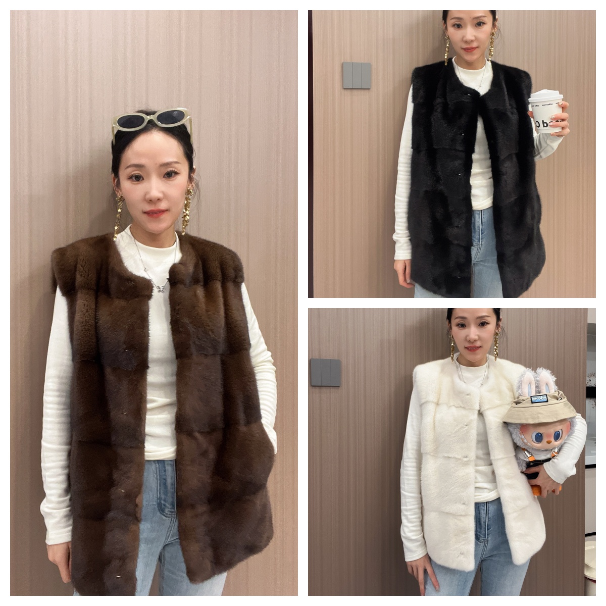 多色进口横排水貂马甲