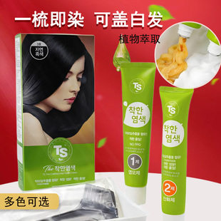 TS帝叶斯天然温和植物染发剂韩国无刺激一梳上色自然无异味染发膏