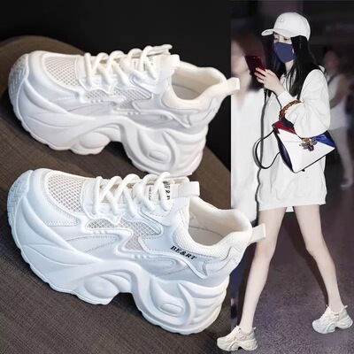 2026新款厚底高帮女鞋10厘米坡跟舒适百搭防水台网面透气老爹鞋女