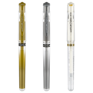 日本uni三菱铅笔高光白笔素描用美术绘画白色水笔手帐金色银色画画手绘um153中性笔粗1.0mm黑签字笔文具用品