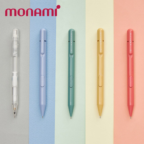 慕那美monami自动铅笔糖果色系高颜值0.5mm侧按式小学生写字考试用活动铅笔5色可选HB铅芯带橡皮文具