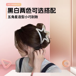 2024新款高端高级感黑色波点镂空五角星发夹抓夹鲨鱼夹女可爱夏天