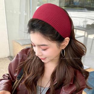 复古红色针织宽边发箍女高颅顶神器不勒头压发发卡洗脸头箍头饰
