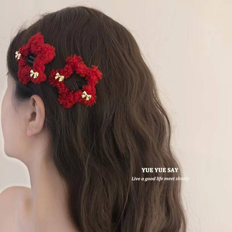 网红甜美可爱糖果色毛毛星星发夹少女刘海边夹碎发卡羊羔毛五角星