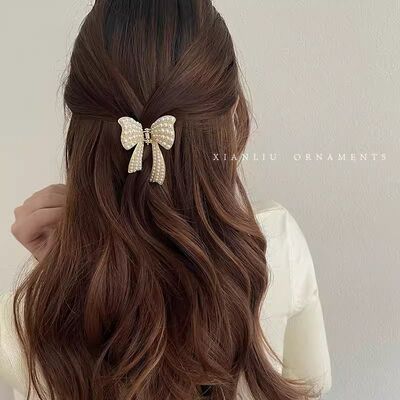 蝴蝶结金属珍珠发夹韩国优