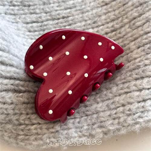 复古红色波点爱心抓夹女时尚发夹新款简约气质鲨鱼夹发饰头饰发夹