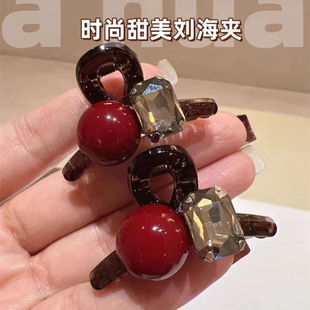 气质小抓夹甜美气质可爱刘海爪夹 时尚 2024春节新款 珍珠深茶色韩版