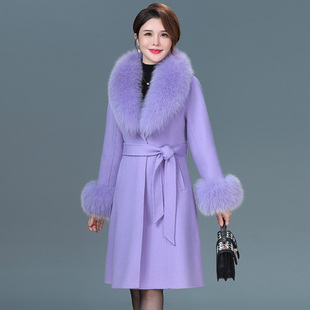 狐狸毛领双面羊绒大衣女小个子妈妈装2025新款高端100纯羊毛外套