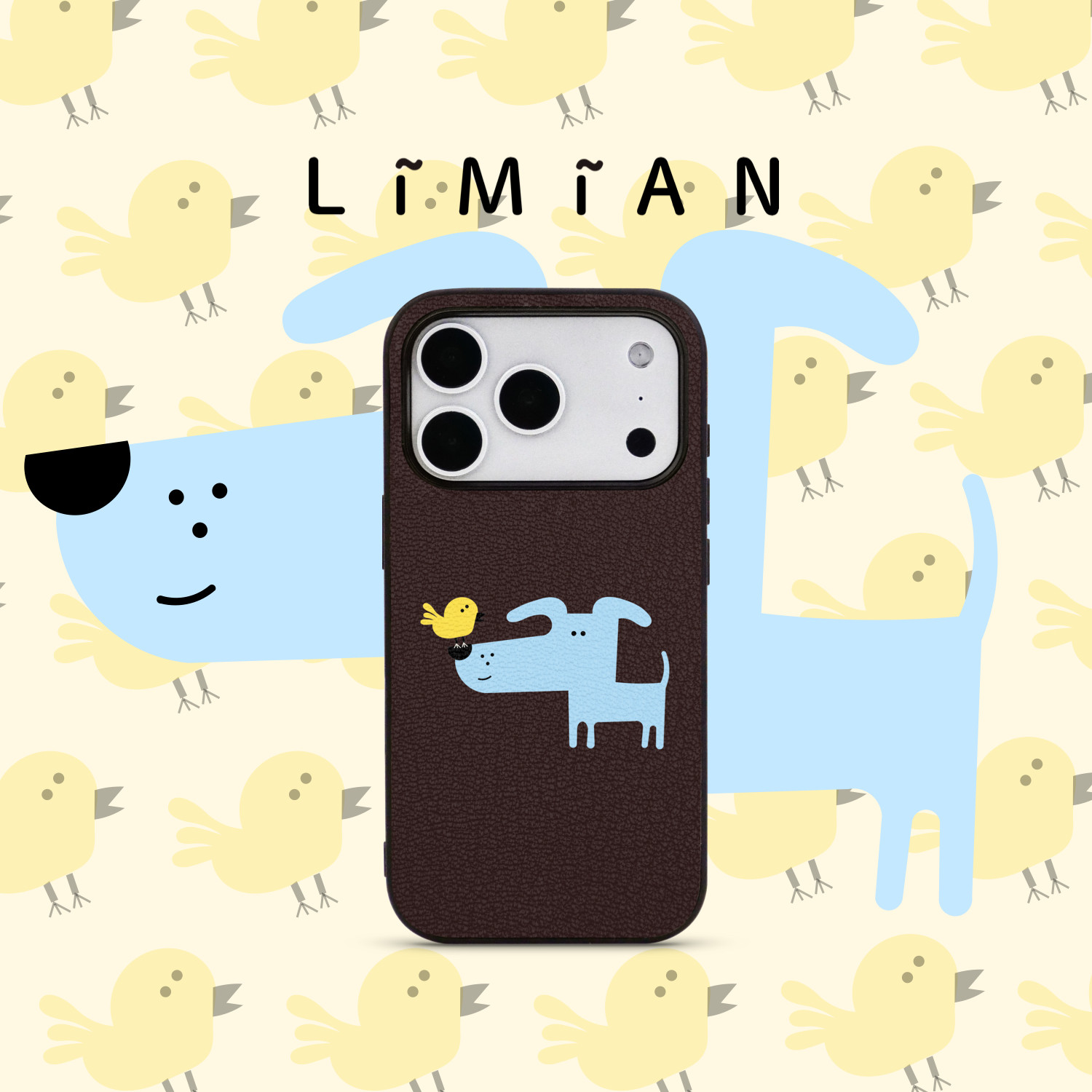 里面LM｜蓝狗狗和小鸡系列真皮手机壳卡通保护壳可爱治愈美食软壳定制创意个性保护壳小众适用于苹果华为