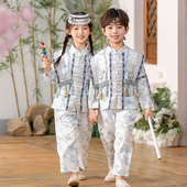 新中式 春秋款 演出服春 壮族三月三蓝色民族风古装 儿童国风汉服套装