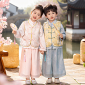 中国风时尚 古装 日常女童唐装 新中式 国学演出服 套装 男童汉服春秋季