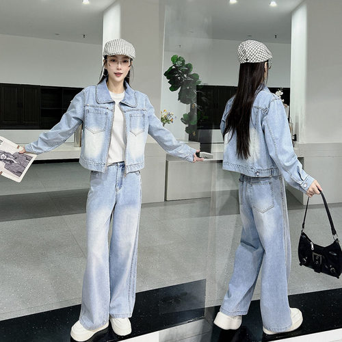 2026春轻奢减龄牛仔阔腿裤套装