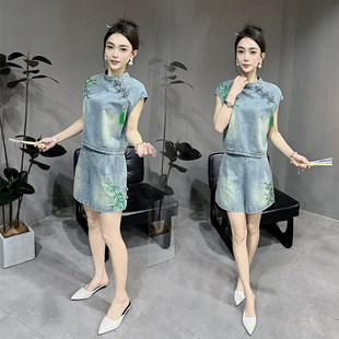 新中式牛仔短裤套装女2025夏季新款气质洋气减龄小个子休闲两件套