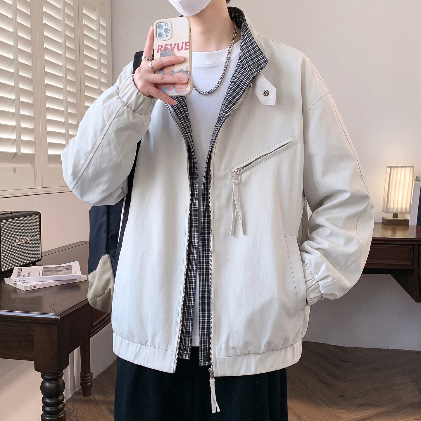 青少年男装假两件外套男秋季冲锋衣初高中学生防风衣服春秋款夹克