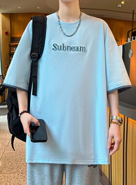 2026新款夏天短袖t恤男孩初中学生宽松帅气夏装青少年大童上衣服