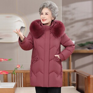 中老年羽绒服女款短款妈妈冬季国风洋气老人奶奶太太加厚冬装外套