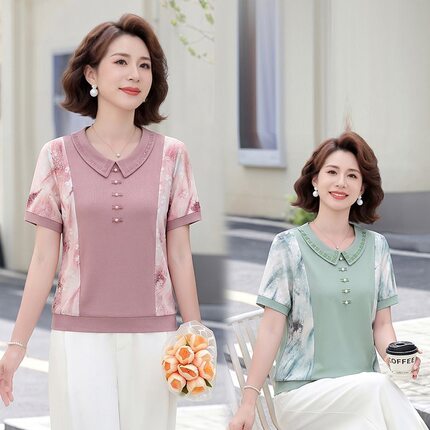 新中式国风妈妈装2026新款女短袖夏装新款上衣气质百搭中老年t恤