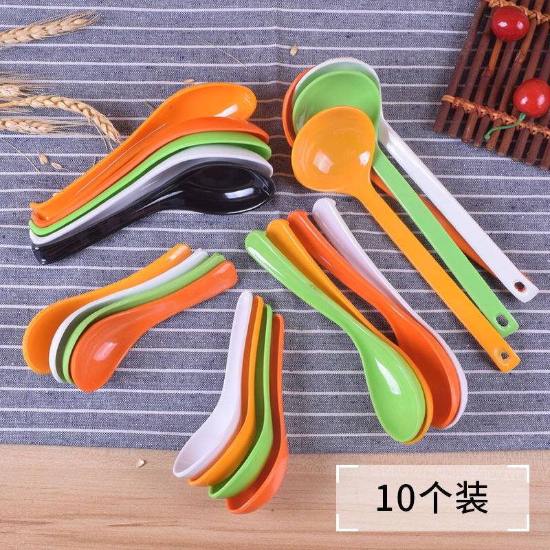 密胺仿瓷勺子商用带勾勺长柄勺子彩色麻辣烫塑料勺饭店汤勺调羹