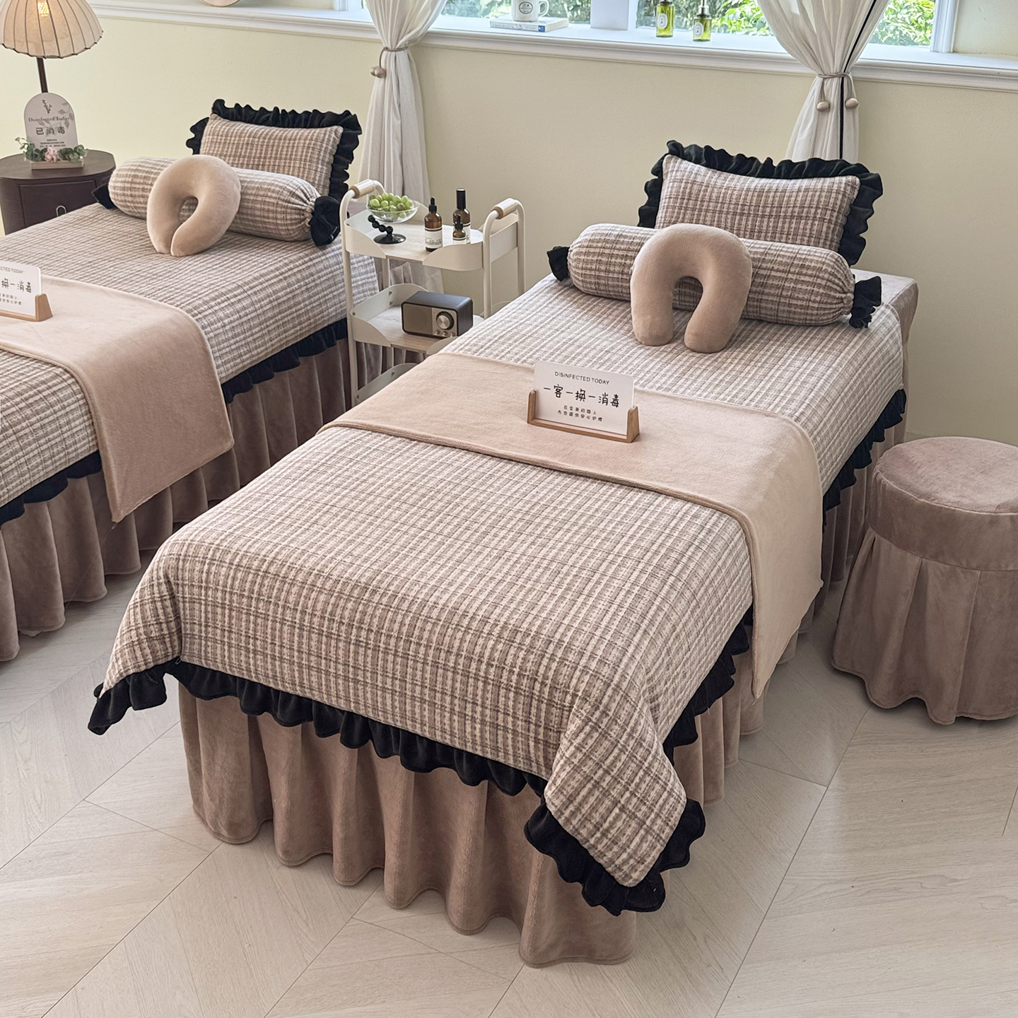 高档加厚牛奶绒美容床罩四件套双面绒推拿床轻奢理疗头疗床专用