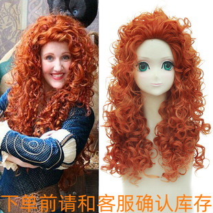 勇敢传说 梅莉达公主 棕红色 长发长卷发无刘海 假毛Cosplay假发