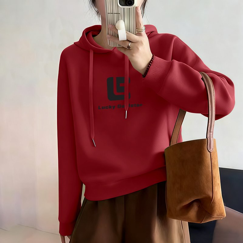 女装连帽时尚加绒加厚新款显瘦外套休闲通勤卫衣秋冬长袖宽松上衣