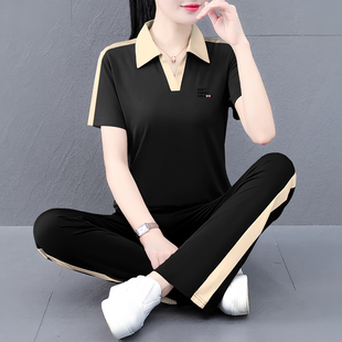 休閑2025新款 夏季 潮流短袖 套裝 女士洋氣顯瘦兩件套寬松大碼 時尚