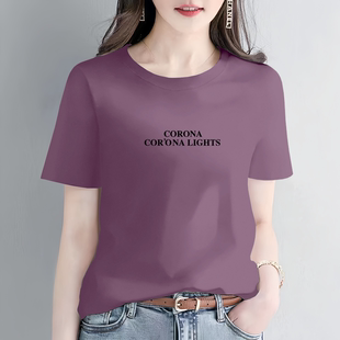 休闲女士短袖 时尚 宽松大码 夏季 印花洋气上衣T恤 潮流圆领2025新款
