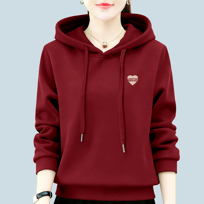 保暖休闲洋气上衣长袖连帽2025新款时尚加绒潮流加厚秋冬女士卫衣