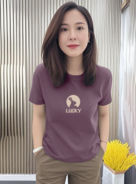 韩版短袖女t恤夏季2025年新款中年潮流装时尚宽松上衣显瘦打底衫