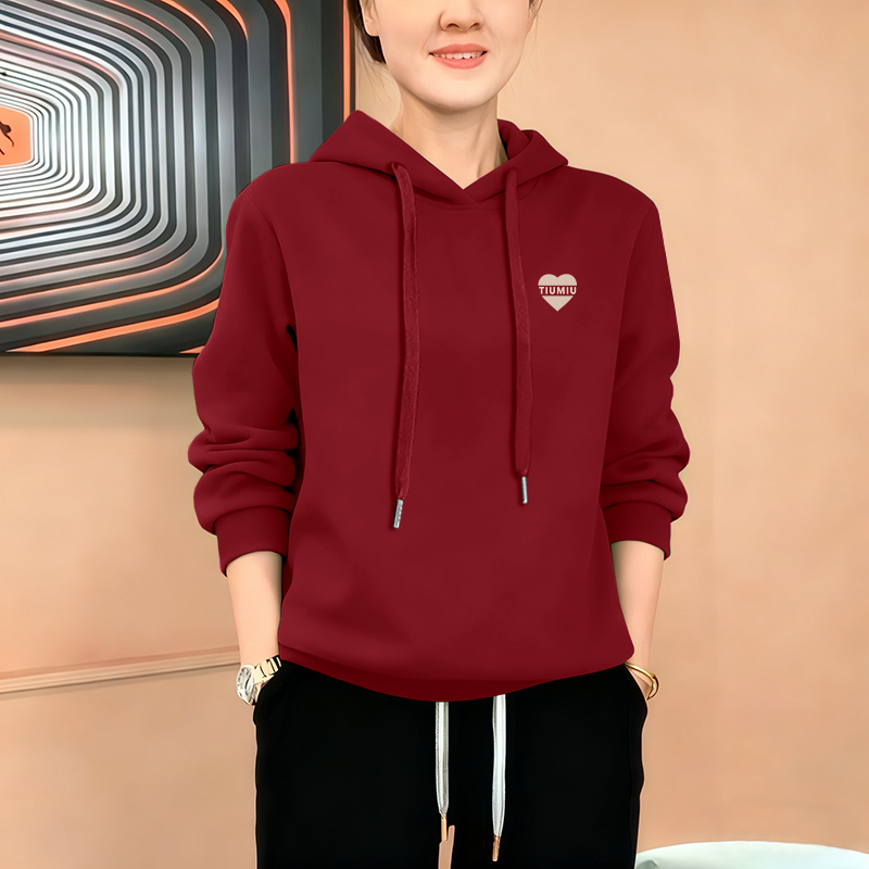 新款时尚加绒加厚连帽女士卫衣2025长袖通勤秋冬休闲洋气上衣外套