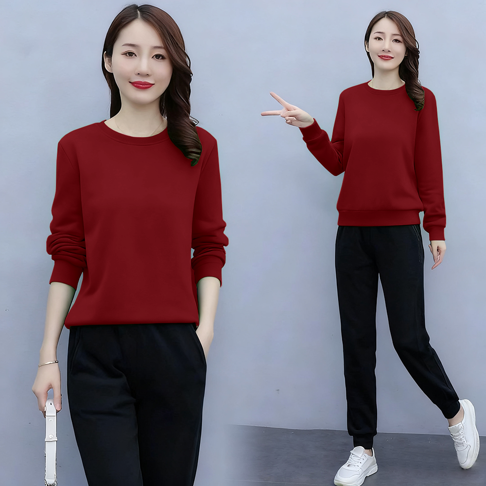 保暖简约秋冬两件女士时尚洋气长袖卫衣加绒加厚新款宽松休闲套装